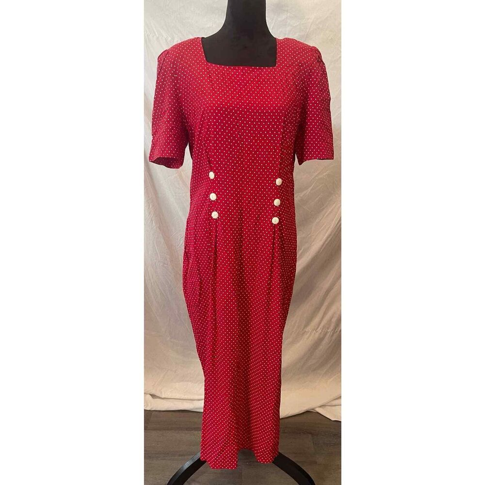 Vintage 80s 90s women’s dress red and white polka dot My Michelle 14T